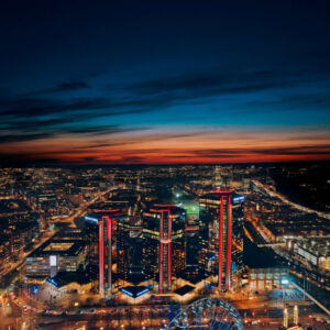 Vibrent night picture over Gothia Towers and Gothenburg